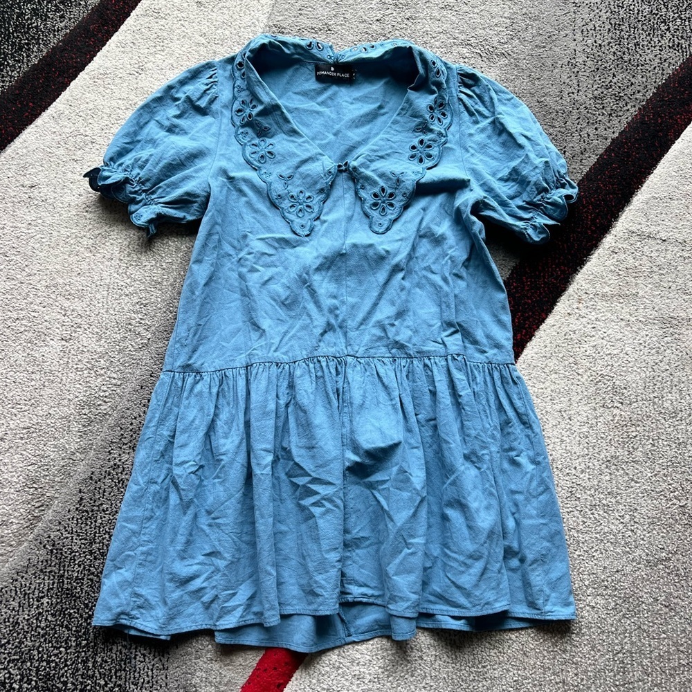 Tuckernuck Pomander Place French Blue Eyelet Babydoll Mini Dress - Picture 3 of 6